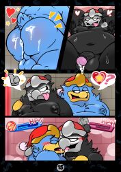 absurd_res after_sex anthro ass avian bird blush bodily_fluids comic cum cum_on_butt cum_on_penis el_booki gay genital_fluids genitals hi_res king_dedede kirby_(series) kissing male male/male male_only nintendo penguin penis sex shadow_dedede slightly_chubby sweat video_games