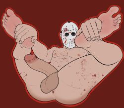 balls bara blood_splatter blood_stain boner erection friday_the_13th funkiebara gay hockey_mask jason_voorhees male male_only mask muscles muscular penis solo solo_male spread_legs