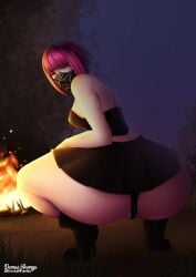 1girls ass big_ass big_butt blue_eyes bob_cut brocksnfumiko cameltoe clothed dbd dead_by_daylight female goth huge_ass looking_at_viewer looking_back mask nea_karlsson panties pink_hair skirt squatting thick_ass thick_thighs voluptuous wide_hips