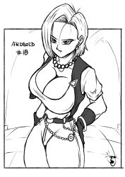 1girls android_18 cameltoe cleavage curvy dragon_ball erect_nipples female huge_areolae huge_ass huge_breasts monochrome puffy_nipples santaima_z short_hair sketch thick_lips voluptuous wide_hips