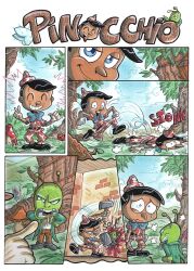 2boys blood character_name comic comic_page elena_mirulla gore jiminy_cricket male male_focus male_only no_humans non-nude pinocchio pinocchio_(character) sfw