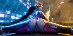 1girls 3d amelie_lacroix anus ass big_ass big_butt blizzard_entertainment dat_ass exposed_ass female female_only looking_at_viewer looking_back overwatch purple_hair purple_skin pussy rain raining solo splits spread_legs spreading tight_clothes tight_clothing vinny_arts widowmaker