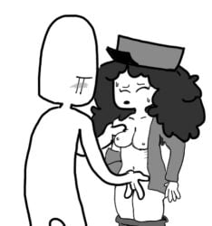 1boy 1girls abstract_background animated black_hair clothing curly_hair embarrassed exposed_breasts fingering floofy_hair homeless homeless_girl monochrome nib ribs thin_female