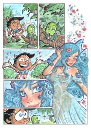 1girls 2boys blue_fairy blue_hair breasts comic comic_page elena_mirulla fairy fairy_wings full_frontal jiminy_cricket nude pinocchio pinocchio_(character) see-through sheer