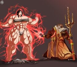 1boy 1girls 2022 2d abs cleavage elden_ring female fromsoftware light-skinned_female mohg_lord_of_blood muscular_female tarnished