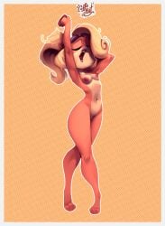 anthro blonde_hair breasts closed_eyes coco_bandicoot crash_(series) female fur furry furry_only hi_res naked nipples nude pussy rottencat yawn