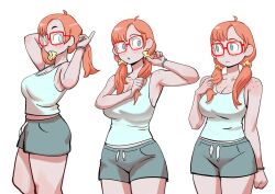 2020s 2022 armpits big_breasts colo comfy decoration female freckles fully_clothed glasses glasses_on_head pose rita_(colo) shorts standing sweet_hex tank_top thick_thighs touching_hair twintails voluptuous white_background