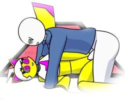 1boy 1girls anon female geometry_dash pink_eyes robot robot_girl triangle_eyes trianna_(yellolight) vaginal_penetration white_hair y/n yellolight