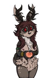 anthro antlers bracelet breasts dumderg female fluffy genitals horn jackalope jewelry lagomorph mammal nude peach_(disambiguation) pussy red_eyes simple_background solo vun_(character) white_background