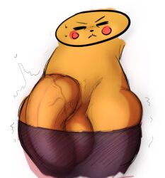 2017 :< anthro anthrofied balls barely_contained big_balls big_booty_pikachu big_penis bulge closed_eyes clothing fan_character fur furry furry_only genitals girly half-erect male male_only mammal nintendo penis penis_base pikachu pokémon_(species) pokemon solo starykrow vein veiny_penis video_games