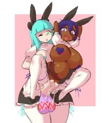 1futa 1girls 2022 animal_ears areolae arms_behind_head arms_up balls bangs big_balls big_breasts blue_hair bodypaint borvar breasts bunny_ears clothed clothing cum cumflation dark-skinned_female dark-skinnedsub dark_skin dickgirl duo easter easter_balls ejaculation erection female futa_on_female futanari huge_cock human inflation interracial intersex light-skinned_futanari light_skin long_hair maid mostly_nude nipples orgasm original original_character original_characters painted_balls panaya panaya_(snootboot) pasties penis purple_hair sex shortstack silvy_sharpbrim skirt standing tongue tongue_out vaginal_penetration