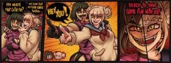 2d 2girls best_friends black_hair blonde_hair castleart crazy_eyes crossover dialogue dialogue_bubble eastern_and_western_character evil_grin evil_smile fangs female female/female heart himiko_toga light-skinned_female mature_female mileena monster_girl mortal_kombat mortal_kombat_11 my_hero_academia netherrealm_studios nightmare_waifu ninja pointing schoolgirl_uniform sharp_teeth smiling smiling_at_viewer speech_bubble tarkatan teeth tongue tongue_out villainess whispering yandere yellow_eyes