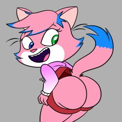 1girls alpha_lexa anthro ass big_ass blue_eye digital_drawing_(artwork) feline furry green_eye heterochromia hood hoodie huge_ass looking_back open_mouth panties pink_fur ryan's_world scobionicle99 smile tail teeth tongue undressing whiskers