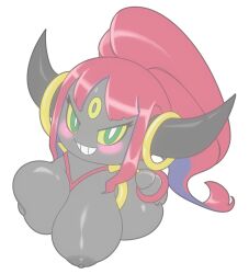 alpha_channel anthro big_breasts blush breasts female hair hoopa hoopa_(confined) huge_breasts kendalljt legendary_pokémon nintendo nipples pokémon_(species) pokemon red_hair simple_background smile solo transparent_background video_games