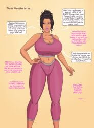 1girls big_breasts gender_transformation mtf_transformation pink_tank_top pink_yoga_pants saturnxart tan_background transformation yoga_mat yoga_pants