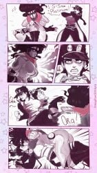 2girls big_breasts black_hair braided_hair breasts comic commission exposed_breasts female female_focus female_jotaro fully_clothed hat human humanoid jojo's_bizarre_adventure jotaro_kujo kissing making_out miserdirt muscular_female partially_clothed ripped_clothing rule_63 self_upload stand_(jjba) standcest star_platinum stardust_crusaders yuri