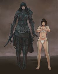 2022 2d 2girls abs black_knife_assassin black_knife_tiche cleavage elden_ring female female_only fromsoftware kengo614 loincloth red_eyes taller_girl tarnished underwear