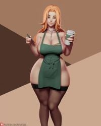 1girls 3d animated apron ass big_ass bleach blonde_hair bubble_butt busty cleavage female female_focus female_only hourglass_figure iced_latte_with_breast_milk long_hair matsumoto_rangiku meme naked_apron no_sound nude nude_female nylons orange_hair rushzilla sideboob solo standing stockings tagme turntable_(animation) video wide_hips