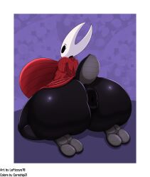 absurd_res anthro anus arthropod ass ass_expansion big_anus big_breasts big_butt black_body blush bodily_fluids bottomless breast_expansion breasts clothed clothing cornchip21 donut_anus female hi_res hollow_knight hornet_(hollow_knight) huge_anus huge_breasts huge_butt hyper hyper_breasts hyper_butt insects kneeling leftcoyo78 non-mammal_breasts puffy_anus solo sweat sweater team_cherry topwear video_games