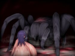 artist_request big_breasts breast character_request gigantic_breasts huge_breasts hyper_breasts large_breasts nightmare_fuel oshiso_sio purple_hair spider tarantula