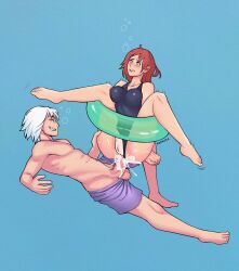 abs air_bubbles anal anal_sex asphyxiation bare_legs bare_shoulders barefoot blue_background blush breasts bubbles clenched_teeth cowgirl_position crying cum cum_in_ass cum_inside drowning endured_face exposed exposed_pussy feet female female_on_top female_penetrated floater floating grin hozuki_suigetsu light-skinned_female light-skinned_male light_skin lying male male/female male_penetrating male_with_female muscular muscular_male naruto naruto_(series) naruto_shippuden on_side one-piece_swimsuit open_clothes paipan pale-skinned_female pale_skin penetration penis penis_out petite pizzayola pool_toy puffy_nipples purple_eyes red_eyes red_hair rolling_eyes sex shirtless shorts simple_background smile smirk spread_legs straight stuck swimsuit swimsuit_aside tanline tears tight_anal toes two_tone_skin underwater underwater_sex uzumaki_karin water white_hair