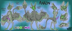 2022 3_fingers 3_toes 4_ears aaron_(aaronfranke) anthro avali avian blue_background character_name chest_tuft claws color_swatch countershade_feathers countershading english_text feathered_wings feathers featureless_crotch feet fingers genitals green_body green_ears green_eyes green_feathers green_scutes green_stripes green_tail_feathers grey_body grey_claws grey_ears grey_feathers grey_inner_ear_fluff grey_sclera grey_tail_feathers grey_toes hi_res information inner_ear_fluff long_ears male measurements model_sheet multi_ear multicolored_body multicolored_feathers nude penis purple_insides purple_mouth purple_penis simple_background slightly_open_mouth solo species_name stripes tail_feathers tapering_penis teafinch teeth text toes tuft two_tone_body two_tone_feathers watermark winged_arms wings