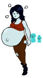 adventure_time bare_belly black_hair demon_girl ghost grey_skin hands_on_sides long_hair marceline marceline_abadeer outie_navel pale-skinned_female popped_navel pouty_lips pregnant ready_to_pop red_crop_top ripped_pants vampire vampire_bite