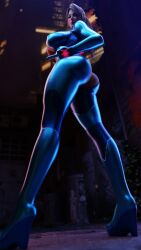 3d big_breasts bimbo blender blonde_hair female female_only guidugalle metroid middle_finger samus_aran sarah_bryant solo thick_ass thick_thighs zero_suit zero_suit_samus