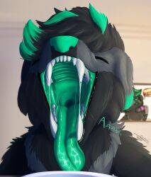 anthro black_fur breakfast canine drool furry furry_only golden_retriever gullet imminent maw mawshot mouth mouthshot prevore reuben soft_vore teeth throat