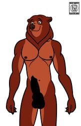 animal_genitalia ass balls brother_bear brown_body brown_fur disney english_text feral fur genitals hi_res kenai looking_at_viewer magayser male male_only mammal open_mouth presenting presenting_hindquarters smile solo text ursid