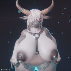 3d big_breasts chunkerbuns elden_ring fromsoftware genderbent horns horse huge_breasts monster_girl nipple_piercing orange_eyes tagme torrent_(elden_ring) white_hair