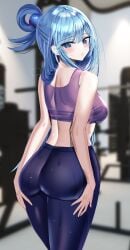 1girls absurd_res adamant369 aqua_(konosuba) ass big_ass big_butt blue_eyes blue_hair breasts butt dat_ass eye_contact female grabbing_own_ass gym_clothes hanasaka_houcha high_resolution kono_subarashii_sekai_ni_shukufuku_wo! long_hair looking_at_viewer looking_back sideboob sports_bra standing thick_thighs very_high_resolution yoga_pants