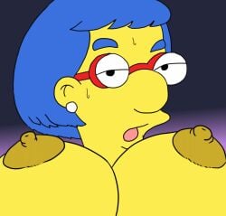 animated areolae big_breasts blue_hair glasses luann_van_houten milf nipples the_simpsons vylfgor