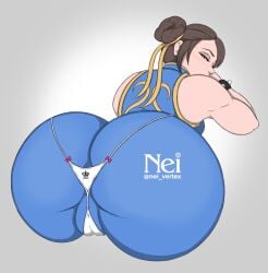 1girls ass big_ass capcom chun-li clothed fat_ass looking_at_viewer looking_back nei_(artist) street_fighter street_fighter_alpha