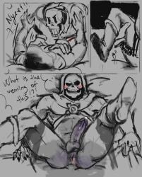 2boys blush crossover dick erection gay humanoid legs_up looking_at_another looking_up male male/male male_only masters_of_the_universe muscular nude on_bed papyrus presenting_ass sex skeleton skeletor submissive_male tomis-jb