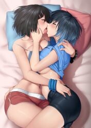 2girls black_hair ela_angraeni_(revian_samuel_dani) kissing multiple_girls only_female original revian_samuel_dani yuri