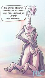 1girls alien alien_girl alien_only ass attack_of_the_clones clone_wars english english_text female kaminoan maximaldraws showing_ass speech_bubble star_wars taun_we toes