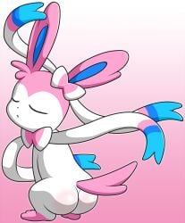 ambiguous_gender ass closed_eyes gradient_background muirtower nintendo pink_theme pokemon solo sylveon