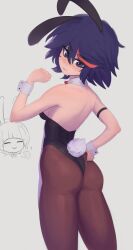 1girl 1girls anonds31 armpit ass blush blushing bunny_ears bunnysuit embarrassed female hand_on_hip kill_la_kill looking_back matoi_ryuuko medium_breasts necklace open_back short_hair sideboob solo stockings tagme wrist_cuffs