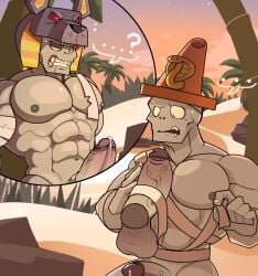 ... 2022 2boys ? balls bandage bandaged_penis bara beach color conehead_zombie_(pvz) duo electronic_arts gay genitals lanopoli male male/male male_only muscles muscular muscular_male palm_tree pecjob pecs penis plants_vs_zombies saliva testicles tomb_raiser_zombie_(pvz) vein veiny_penis video_games yaoi zombie_(pvz)