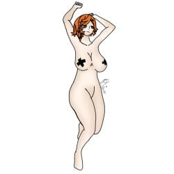 1girls artist_request barely_clothed big_breasts green_eyes loomian_legacy mabel_(loomian_legacy) mostly_nude red_hair roblox roblox_game skimpy source_request tagme tape taped_nipples