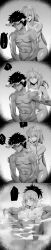 1boy 1girls absurdres bathing bathtub braid breasts closed_eyes fate/grand_order fate_(series) female florence_nightingale_(fate) fujimaru_ritsuka_(male) greyscale highres hxd large_breasts long_hair long_image male monochrome navel nipples nude sequential shared_bathing short_hair shower_head sitting soap_bubbles water wet wet_skin wholesome