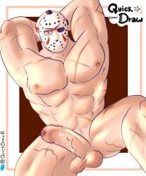 balls bara boner erection friday_the_13th gay hockey_mask jason_voorhees male male_only mask muscles muscular nude penis quickdrawr scars solo solo_male spread_legs