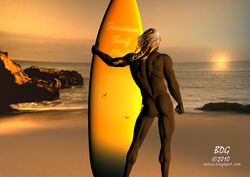 3d ass beach dark_elf drow drow_male dungeons_and_dragons elf male male_focus male_only muscles muscular muscular_male surfboard tagme white_hair