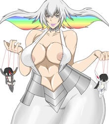 1girls 3girls areola bare_shoulders breasts curvy detached_collar dress ex_buster_wolf female female_only huge_ass huge_breasts kill_la_kill kiryuuin_ragyou kiryuuin_satsuki large_breast large_nipples lipstick matoi_ryuuko milf mother_and_daughter multicolored_hair multiple_girls nipples parted_lips puppet rainbow_hair see-through silver_hair simple_background standing white_background wide_hips