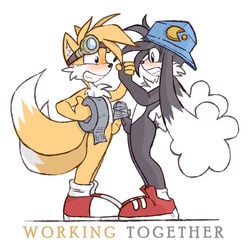 anthro canine crossover duct_tape eye_contact fox fur interspecies klonoa klonoa_(series) looking_at_viewer male male_only mammal multiple_males nude orange_box penis roll_of_tape side_view sonic_(series) standing tagme tails tape unknown_species