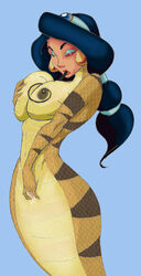 aladdin arabian areola breast_fondling breast_grab breast_squeeze breasts disney disney_princess erect_nipples female fingering lamia looking_at_viewer masturbation monster_girl naga nipple_fondling nipple_licking nipples princess_jasmine pussy snake tongue_out what