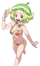 bianca_(pokemon) bikini blonde_hair breasts cleavage hat highres kei_(bekei) nintendo pokemon pokemon_bw smile swimsuit