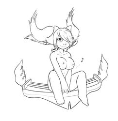 breasts c0nnerc00n female female_only front_view league_of_legends monochrome nude sitting solo sona_buvelle straight_hair tagme