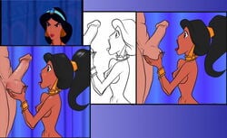 aladdin arabian ball_grab balls comparison disney disney_princess erect_penis faceless_male female human imminent_oral jughead13155 male open_mouth oral penis princess princess_jasmine straight testicles